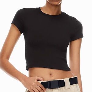 Aritzia TNA Black Cropped Ribbed Tee